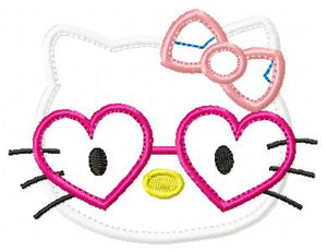 Hello Kitty with glasses - embroidery design machine embroidery pattern