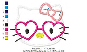 Hello Kitty with glasses - embroidery design machine embroidery pattern