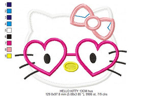 Hello Kitty with glasses - embroidery design machine embroidery pattern