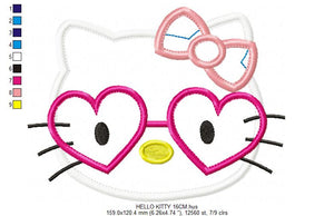 Hello Kitty with glasses - embroidery design machine embroidery pattern