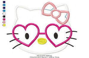 Hello Kitty with glasses - embroidery design machine embroidery pattern