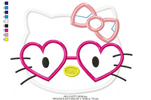 Hello Kitty with glasses - embroidery design machine embroidery pattern