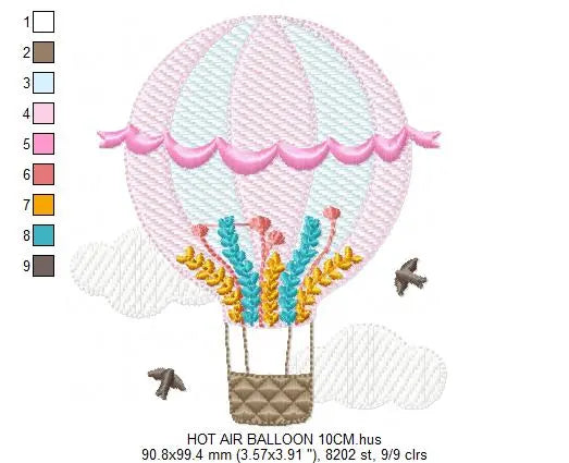 Hot air balloon embroidery design machine embroidery pattern Marcia Embroidery