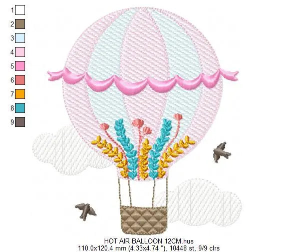 Hot air balloon embroidery design machine embroidery pattern Marcia Embroidery