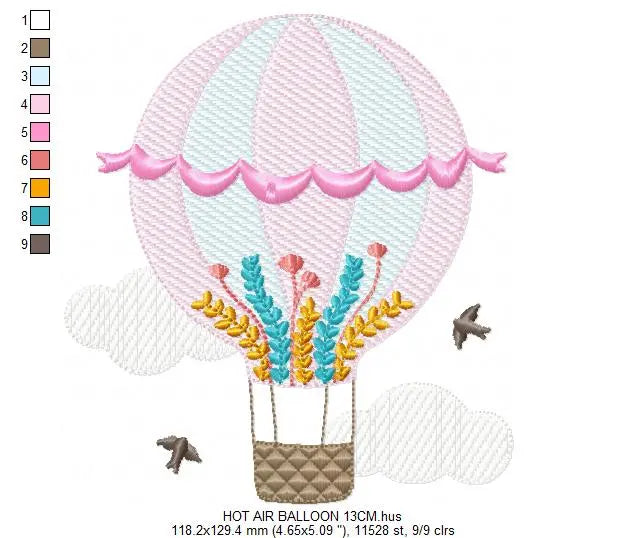 Hot air balloon embroidery design machine embroidery pattern Marcia Embroidery