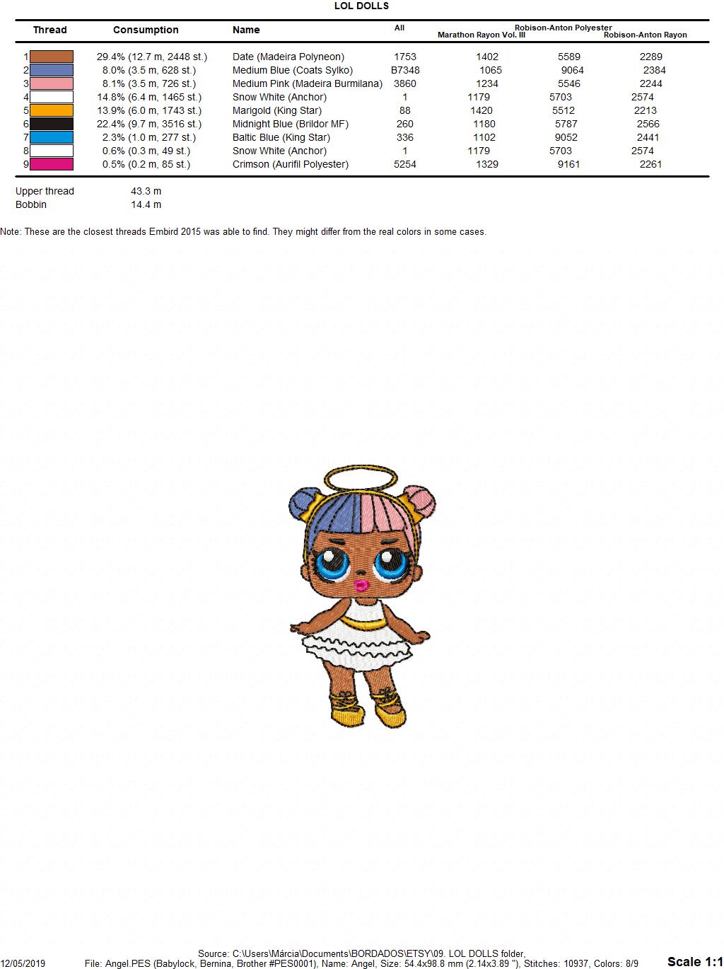 LOL Dolls embroidery design machine embroidery pattern
