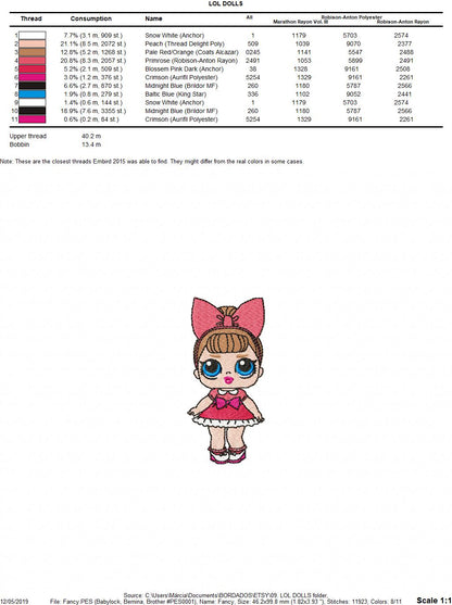 LOL Dolls embroidery design machine embroidery pattern