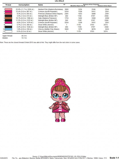 LOL Dolls embroidery design machine embroidery pattern
