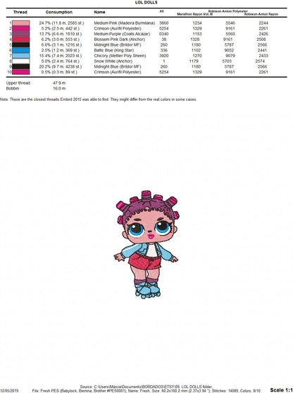 LOL Dolls embroidery design machine embroidery pattern