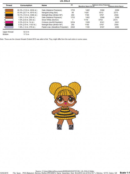 LOL Dolls embroidery design machine embroidery pattern