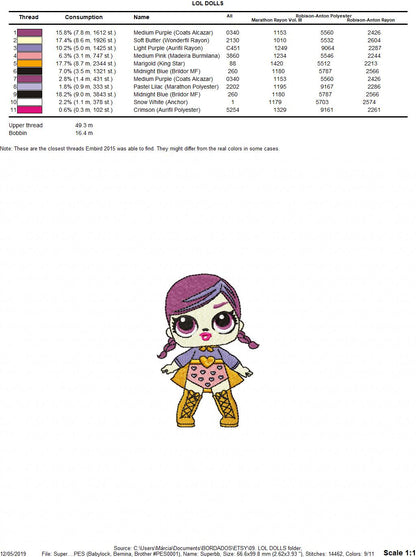 LOL Dolls embroidery design machine embroidery pattern