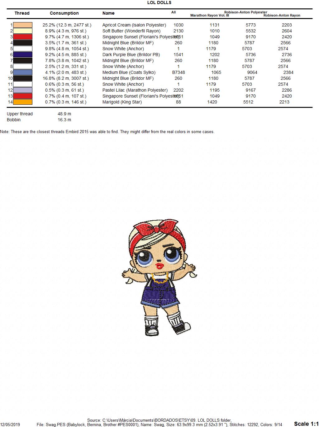 LOL Dolls embroidery design machine embroidery pattern