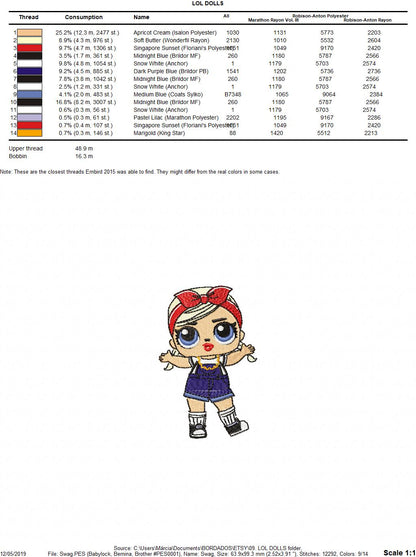 LOL Dolls embroidery design machine embroidery pattern