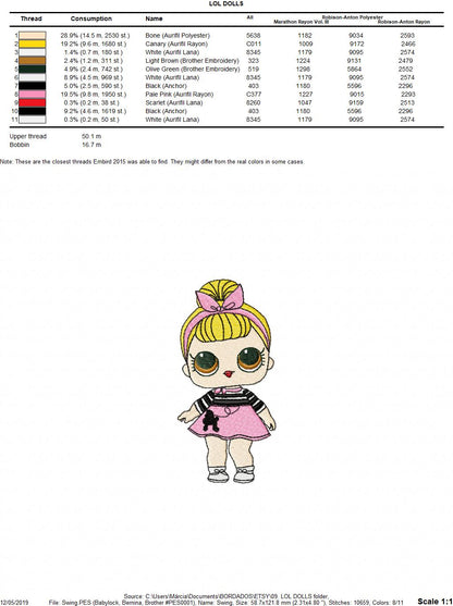 LOL Dolls embroidery design machine embroidery pattern