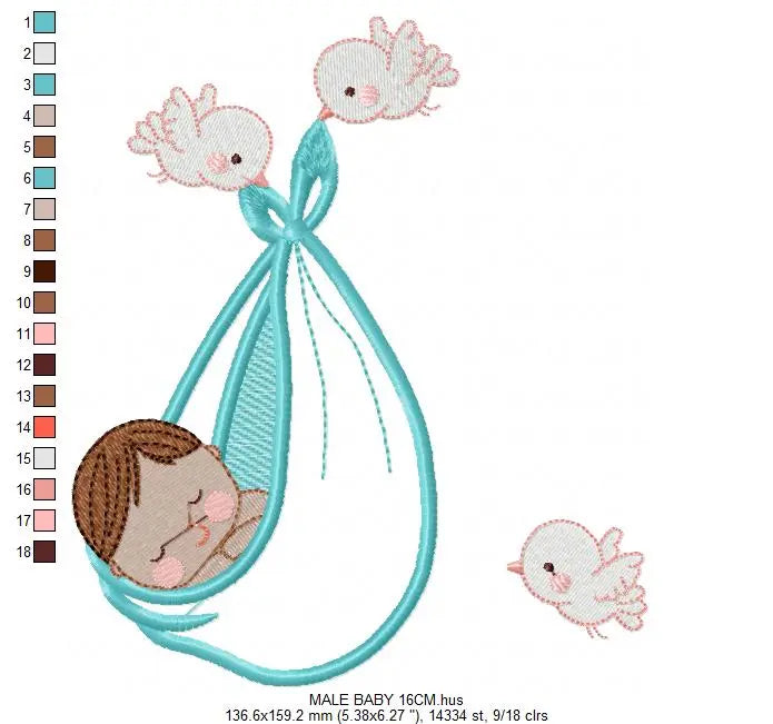 Birds with babies embroidery design machine embroidery pattern Marcia Embroidery