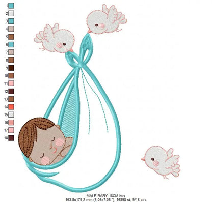 Birds with babies embroidery design machine embroidery pattern Marcia Embroidery