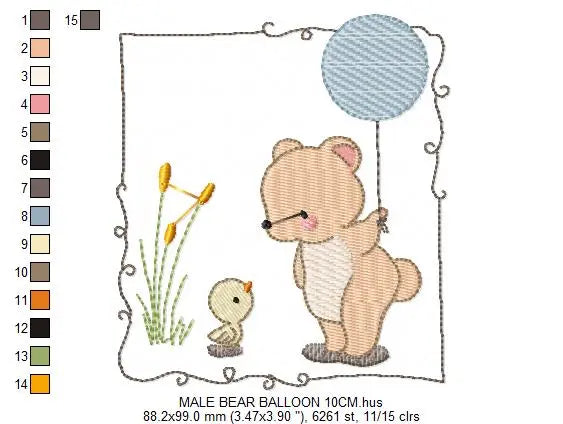 Bear embroidery designs Teddy embroidery design machine embroidery pattern girl embroidery file baby embroidery bear with birds and balloon Marcia Embroidery