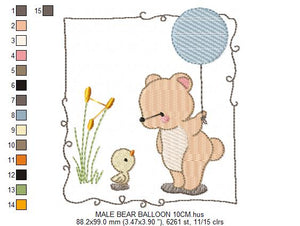 Bear embroidery designs Teddy embroidery design machine embroidery pattern girl embroidery file baby embroidery bear with birds and balloon