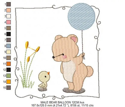 Bear embroidery designs Teddy embroidery design machine embroidery pattern girl embroidery file baby embroidery bear with birds and balloon Marcia Embroidery