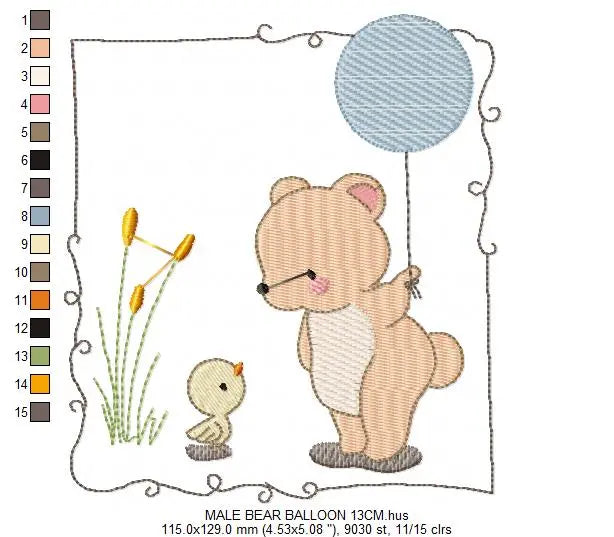 Bear embroidery designs Teddy embroidery design machine embroidery pattern girl embroidery file baby embroidery bear with birds and balloon Marcia Embroidery