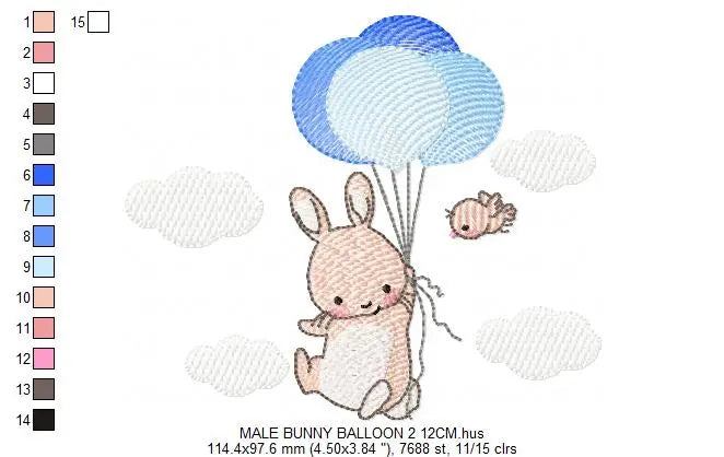 Bunny with balloons - Rabbit embroidery design machine embroidery pattern Marcia Embroidery