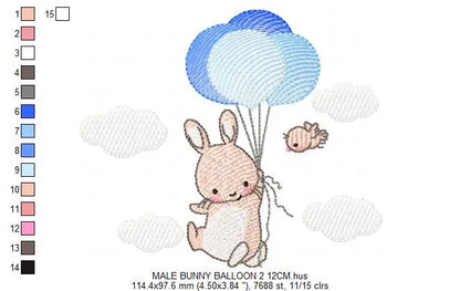 Bunny with balloons - Rabbit embroidery design machine embroidery pattern Marcia Embroidery