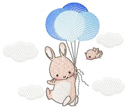 Bunny with balloons - Rabbit embroidery design machine embroidery pattern Marcia Embroidery
