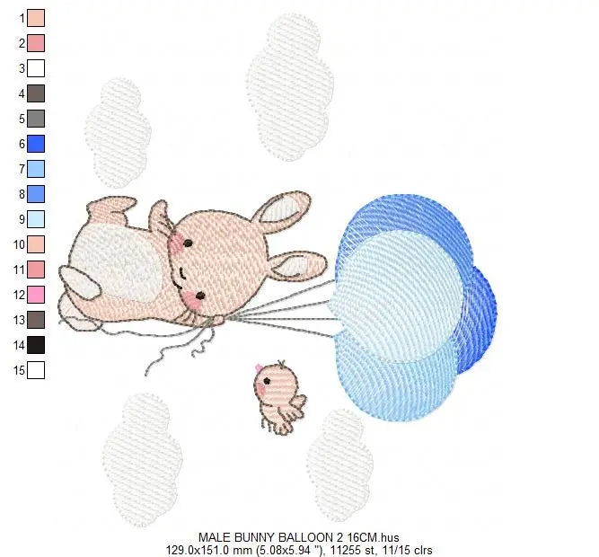 Bunny with balloons - Rabbit embroidery design machine embroidery pattern Marcia Embroidery