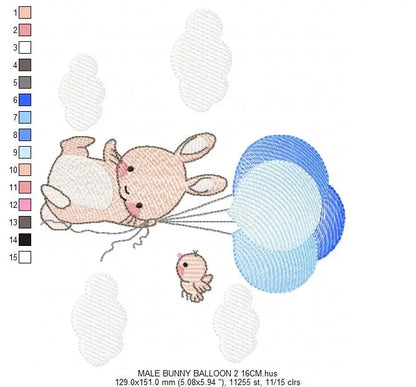 Bunny with balloons - Rabbit embroidery design machine embroidery pattern Marcia Embroidery