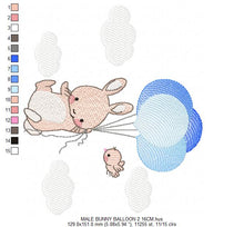 Charger l&#39;image dans la galerie, Bunny with balloons - Rabbit embroidery design machine embroidery pattern
