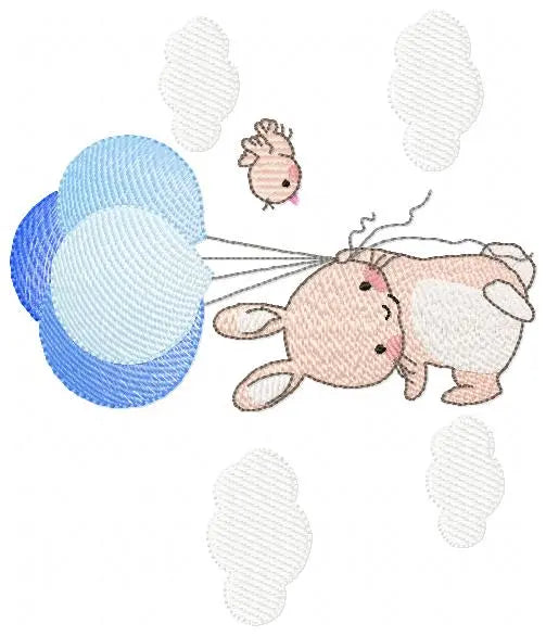 Bunny with balloons - Rabbit embroidery design machine embroidery pattern Marcia Embroidery