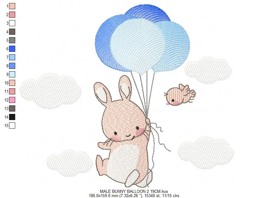 Bunny with balloons - Rabbit embroidery design machine embroidery pattern Marcia Embroidery