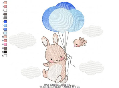 Bunny with balloons - Rabbit embroidery design machine embroidery pattern Marcia Embroidery