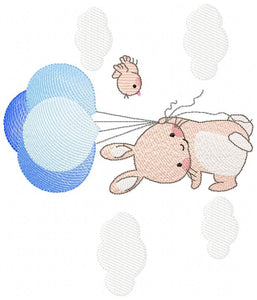 Bunny with balloons - Rabbit embroidery design machine embroidery pattern