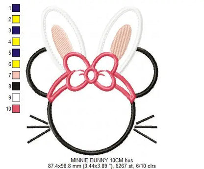 Minnie embroidery designs - Mickey embroidery design machine embroidery pattern - Minnie Bunny ears girl embroidery file - easter applique Marcia Embroidery