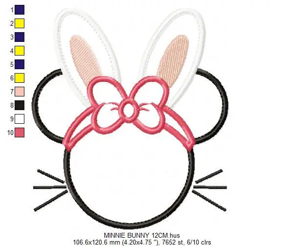 Minnie embroidery designs - Mickey embroidery design machine embroidery pattern - Minnie Bunny ears girl embroidery file - easter applique Marcia Embroidery