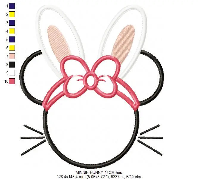 Minnie embroidery designs - Mickey embroidery design machine embroidery pattern - Minnie Bunny ears girl embroidery file - easter applique Marcia Embroidery