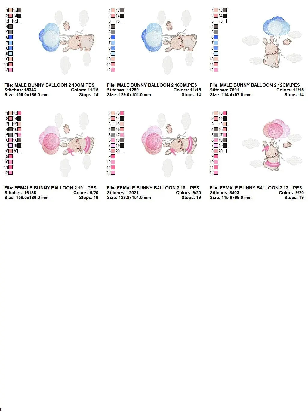 Bunny with balloons - Rabbit embroidery design machine embroidery pattern Marcia Embroidery