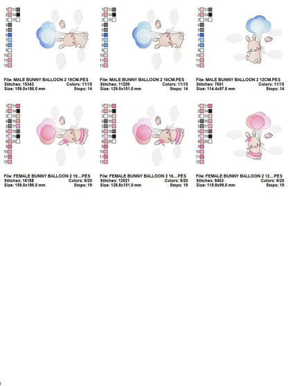 Bunny with balloons - Rabbit embroidery design machine embroidery pattern Marcia Embroidery
