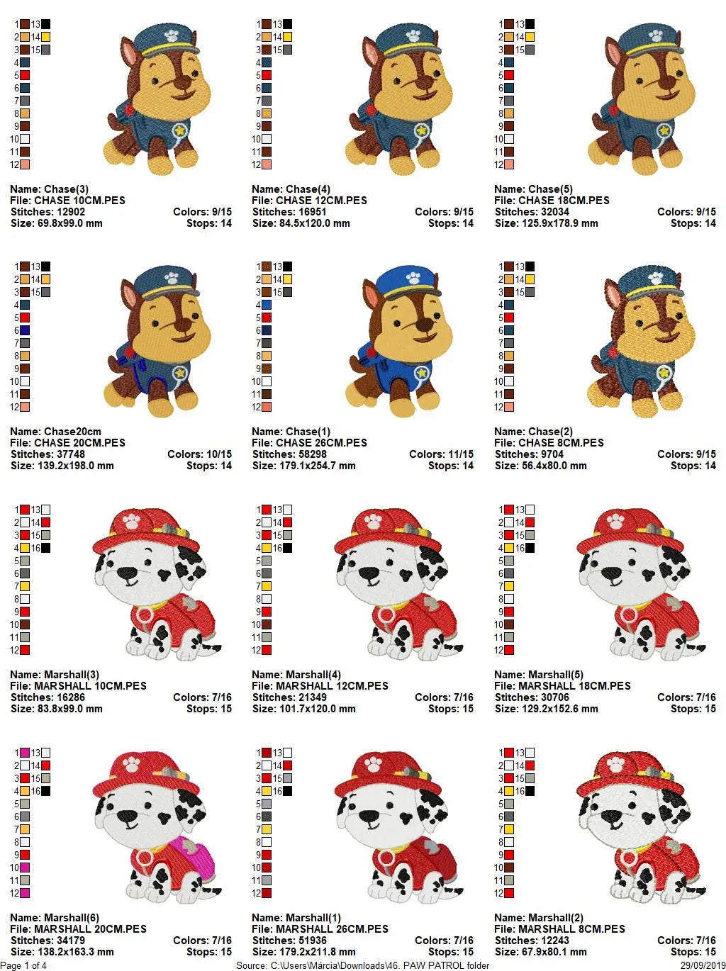 Paw Patrol embroidery designs - Baby boy embroidery design machine embroidery pattern - Zuma Chase Rubble Skye Marshall Ryder Rocky Marcia Embroidery