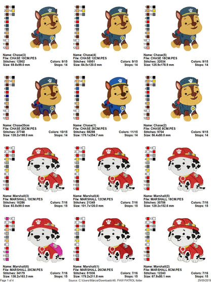Paw Patrol embroidery designs - Baby boy embroidery design machine embroidery pattern - Zuma Chase Rubble Skye Marshall Ryder Rocky Marcia Embroidery