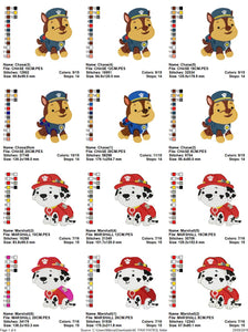 Paw Patrol embroidery designs - Baby boy embroidery design machine embroidery pattern - Zuma Chase Rubble Skye Marshall Ryder Rocky