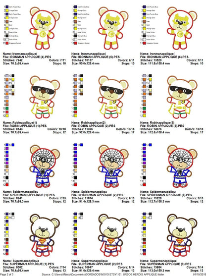 Hero Bear embroidery design machine embroidery pattern - Superman, Captain America, Spiderman, Batman, Green Lantern, Thor,  Flash,  Marvel Marcia Embroidery
