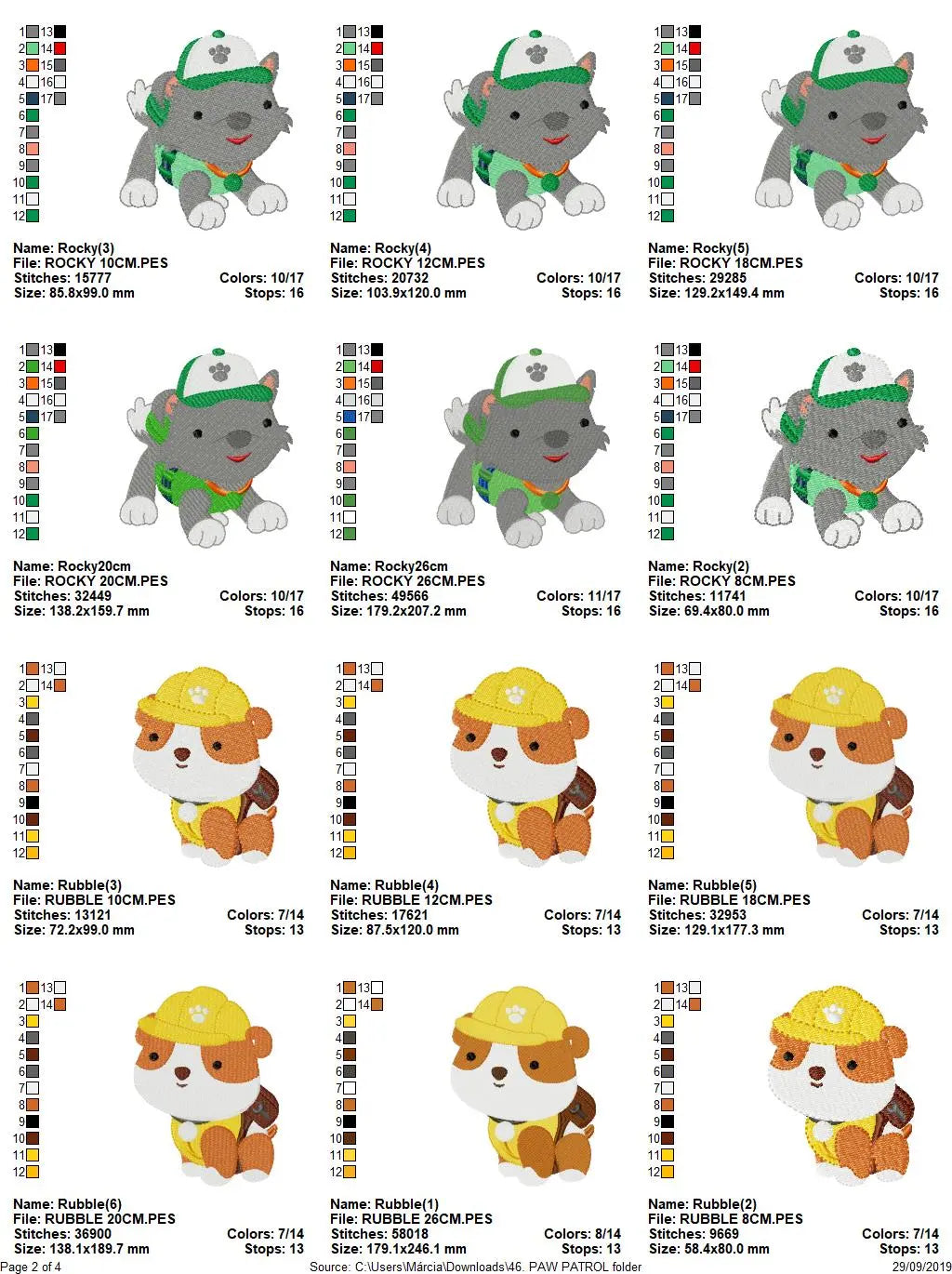 Paw Patrol embroidery designs - Baby boy embroidery design machine embroidery pattern - Zuma Chase Rubble Skye Marshall Ryder Rocky Marcia Embroidery
