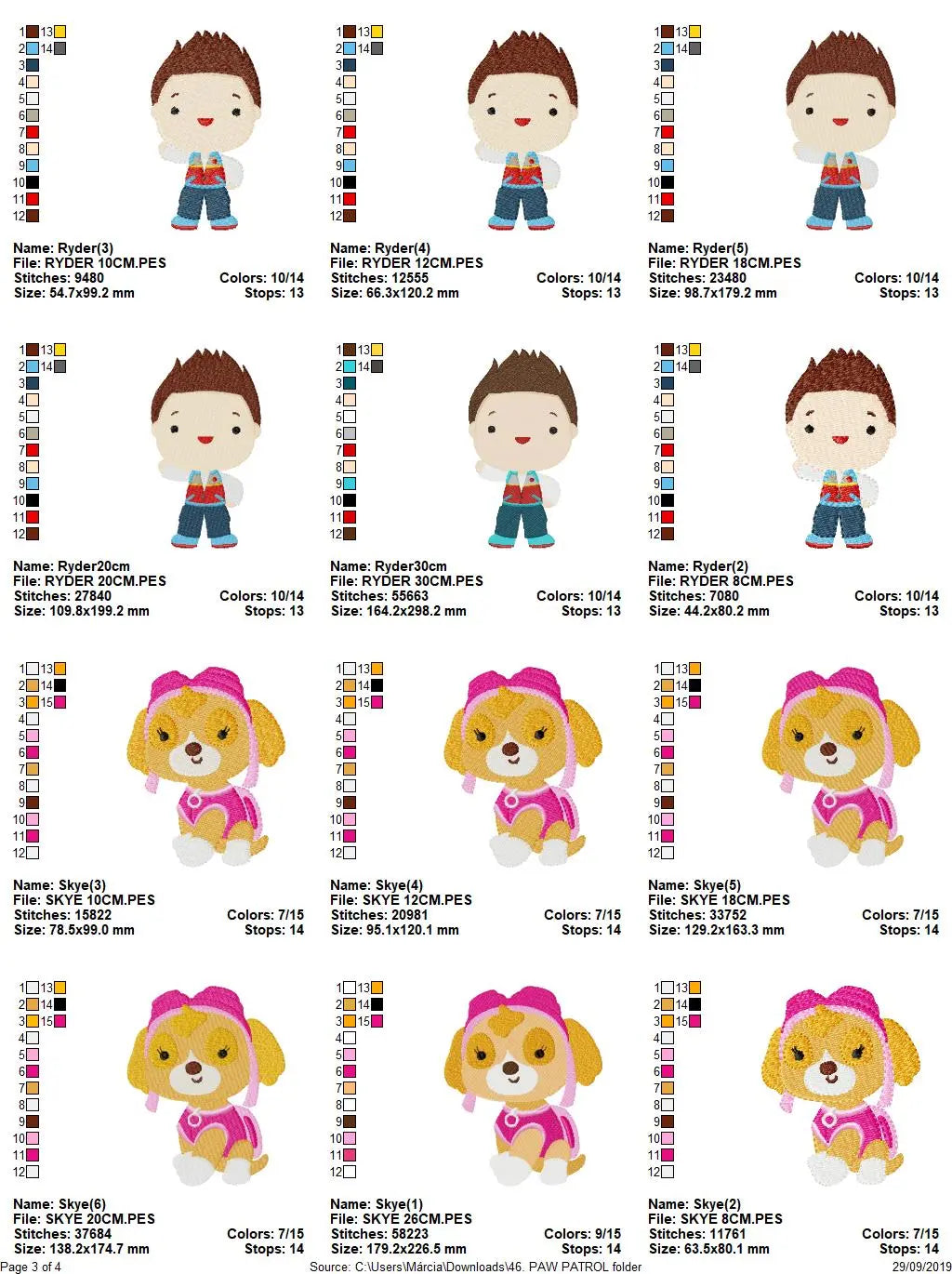 Paw Patrol embroidery designs - Baby boy embroidery design machine embroidery pattern - Zuma Chase Rubble Skye Marshall Ryder Rocky Marcia Embroidery