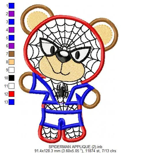 Hero Bear embroidery design machine embroidery pattern - Superman, Captain America, Spiderman, Batman, Green Lantern, Thor,  Flash,  Marvel Marcia Embroidery