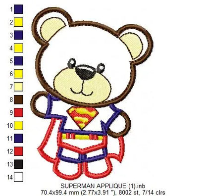 Hero Bear embroidery design machine embroidery pattern - Superman, Captain America, Spiderman, Batman, Green Lantern, Thor,  Flash,  Marvel Marcia Embroidery