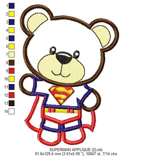 Hero Bear embroidery design machine embroidery pattern - Superman, Captain America, Spiderman, Batman, Green Lantern, Thor,  Flash,  Marvel Marcia Embroidery