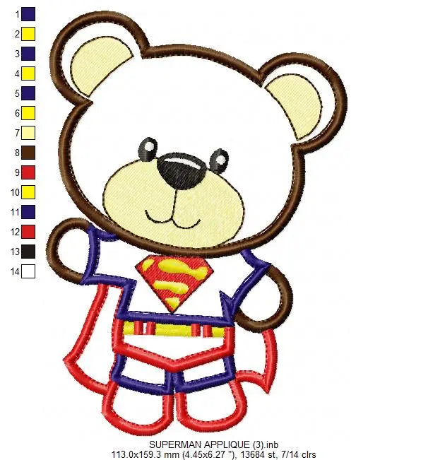 Hero Bear embroidery design machine embroidery pattern - Superman, Captain America, Spiderman, Batman, Green Lantern, Thor,  Flash,  Marvel Marcia Embroidery