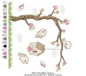 Tree with Birds embroidery design machine embroidery pattern